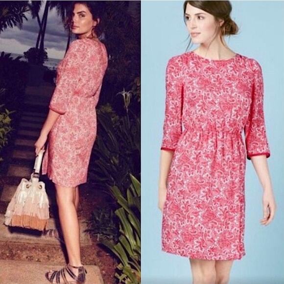 Boden Dresses & Skirts - Boden Dolly Day Dress Paisley Fit & Flare Blouson A Line Red White Womens 16 L